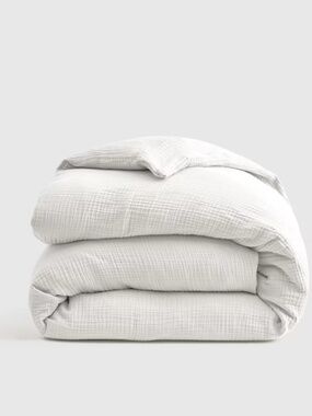 New Quince Organic Cotton Gauze Duvet Cover Set with Shams King White